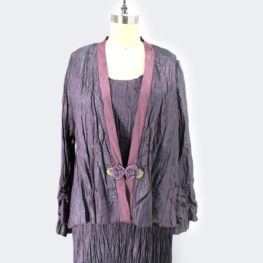 VTG Lee Andersen 2PC Crushed Iridescent Set Long Geode Dress & Pomp Jacket - Picture 2 of 16